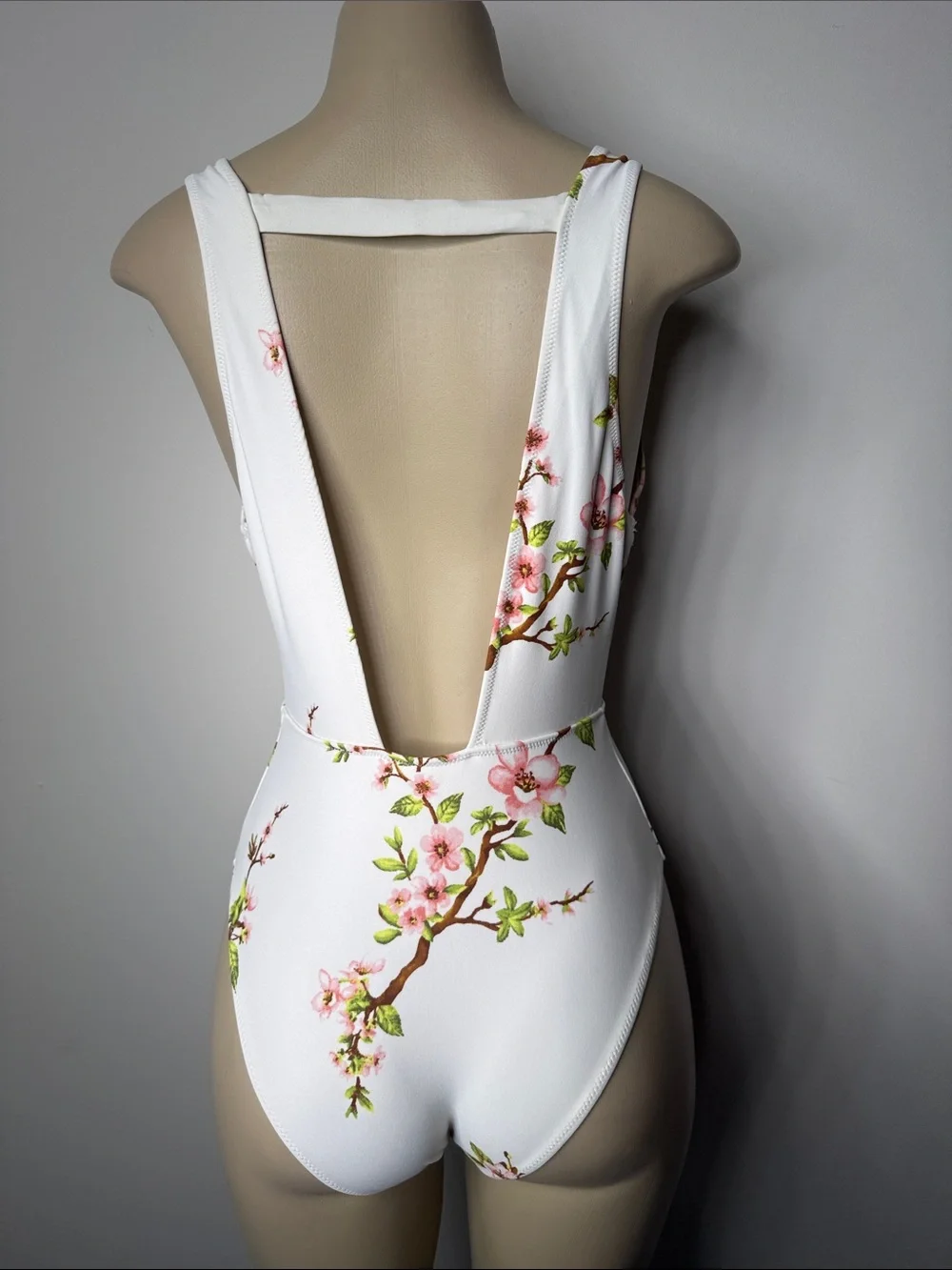 Forever 21 White Floral Plunge One-Piece Swimsuit